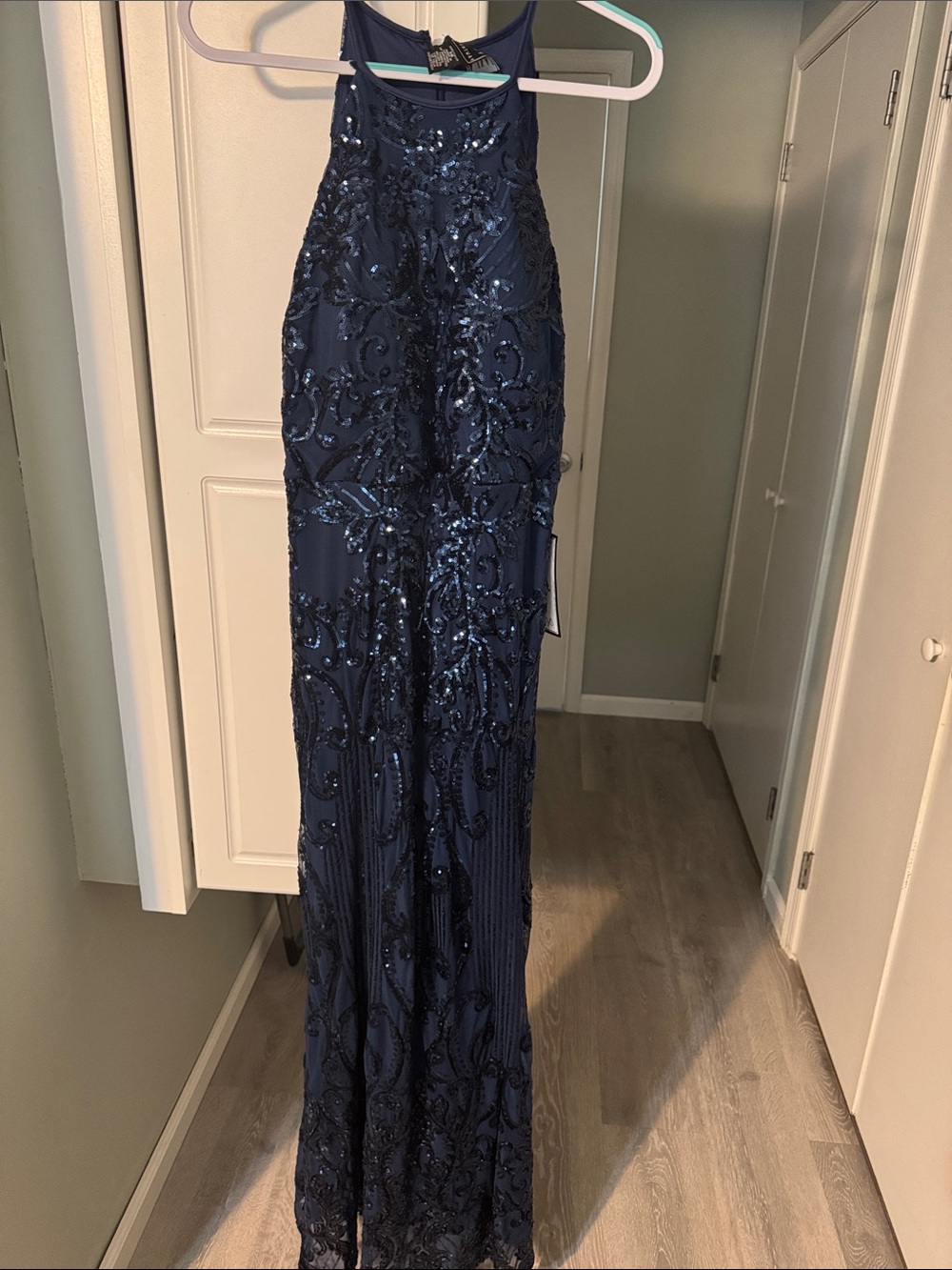 Navy Sequin Halter Prom Dress - Elegant Evening Gown